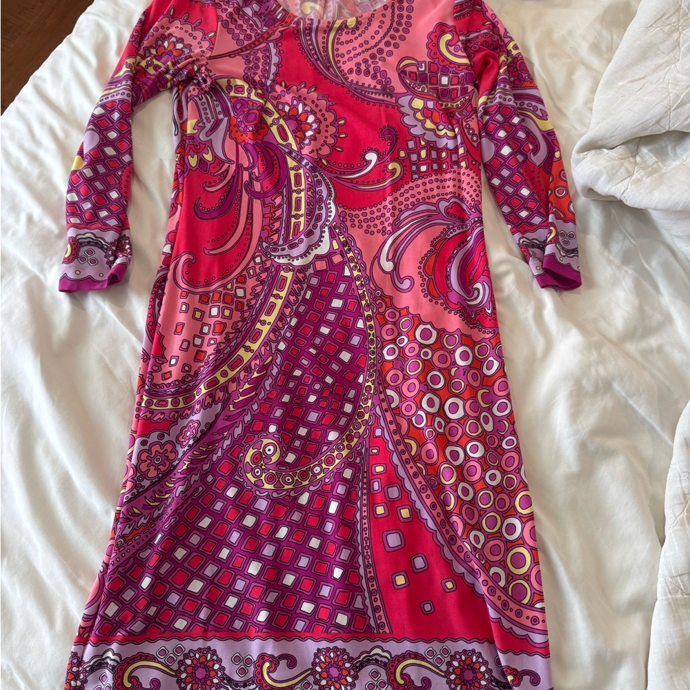Ali Ro Fuchsia and Purple Paisley Long Sleeve Dress